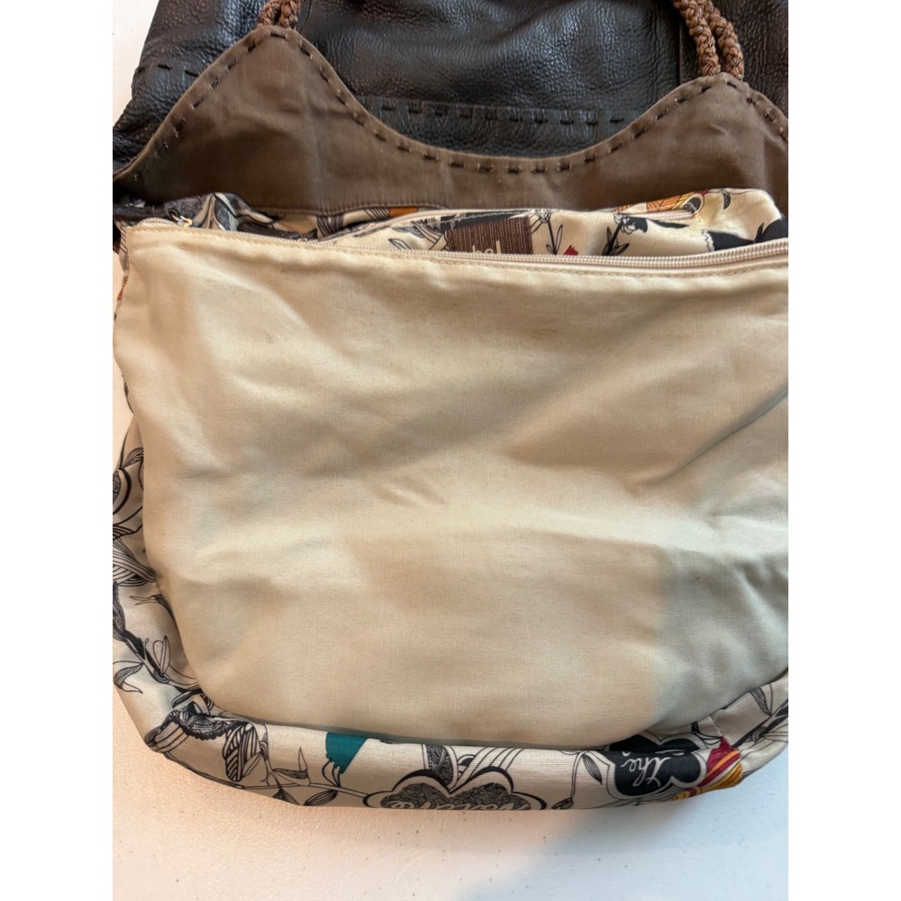 The Sak Dark Brown Pebbled Leather Hobo Bag Braided Strap Slouchy Bucket Tote - Picture 10 of 16
